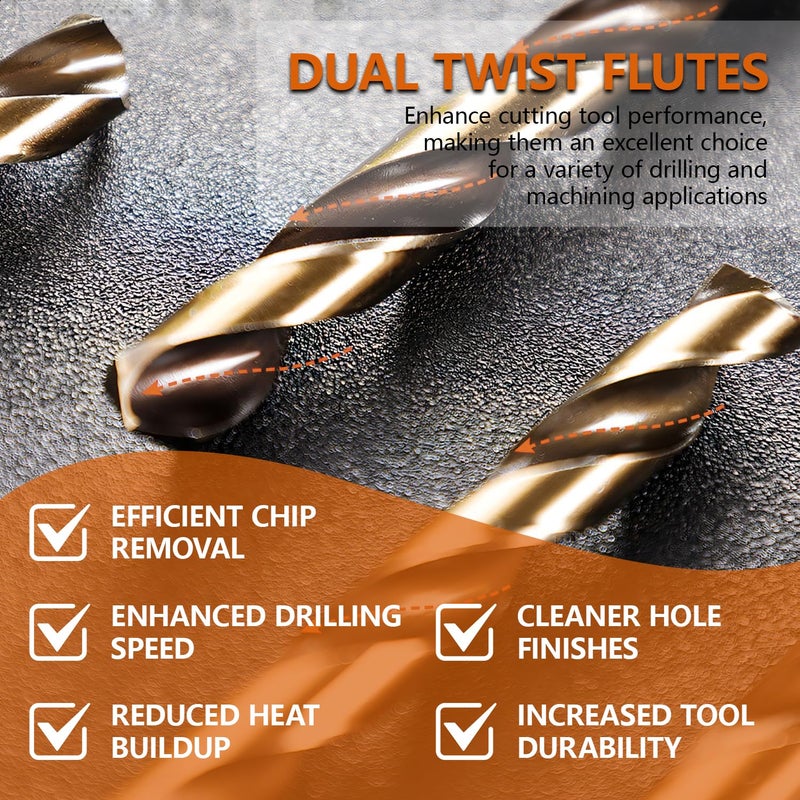 Hymnorq 10-Piece 1/4 Inches Cobalt Drill Bit Set â€“ M35 Grade (5% Cobalt) Steel, Fully Ground, Dual Twist Flute, 135 Degree Split Point, Jobber Length, Bronze Finish, with Tough PP Storage Case - Image 4